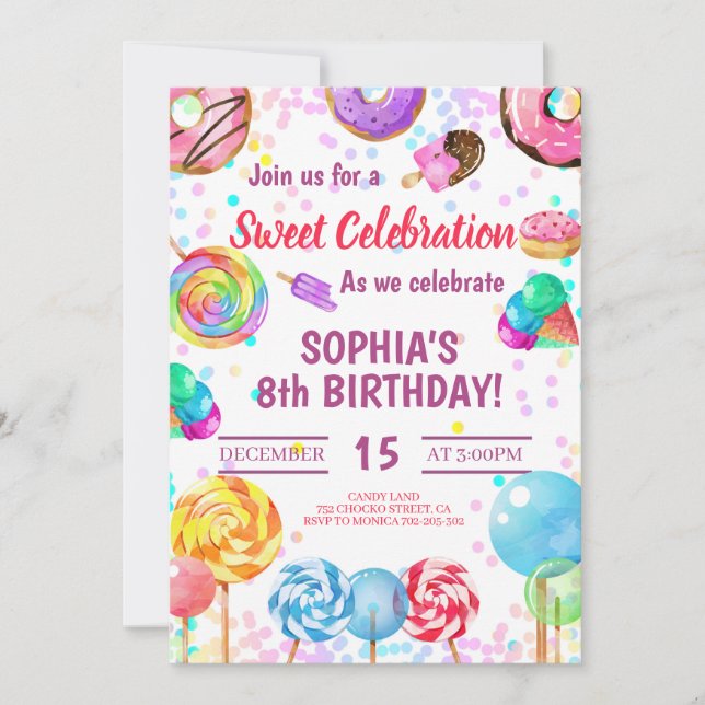 Candy Land Girl Birthday Sweet Celebration Rainbow Invitation (Front)