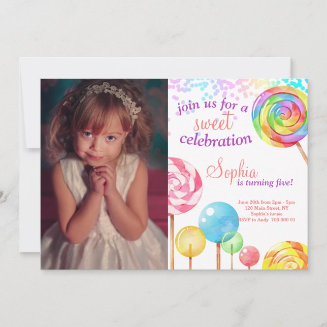 Candy Land Girl Birthday Sweet Lollipops Invitation (Front)