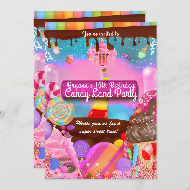 Candy Land Party Fantasy Birthday Personalised Invitation (Front/Back)