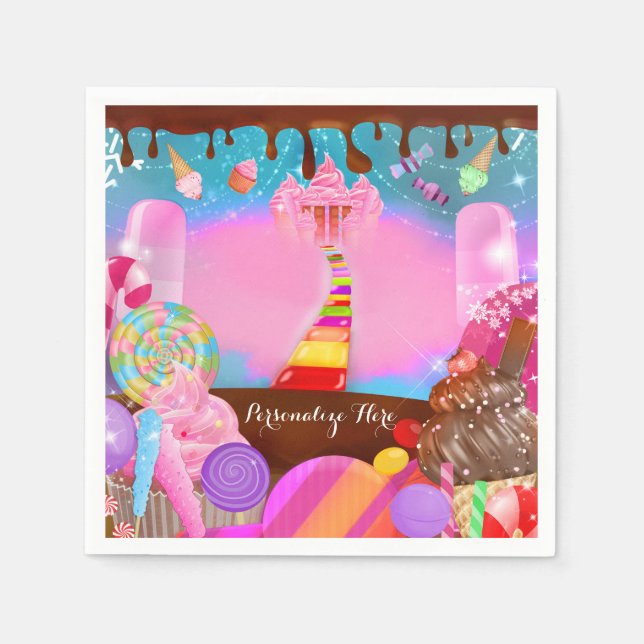 Candy Land Party Fantasy Birthday Personalised Napkin (Front)