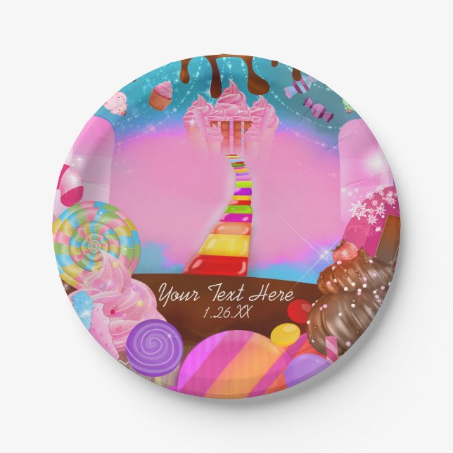 Candy Land Party Fantasy Birthday Personalised Paper Plate (Front)