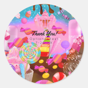 Candy Land Party Fantasy Candy Cupcakes Favour Classic Round Sticker