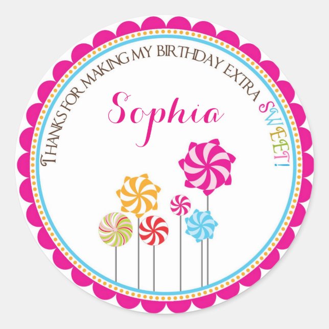 Candy Land Pinwheel Birthday Stickers (Front)