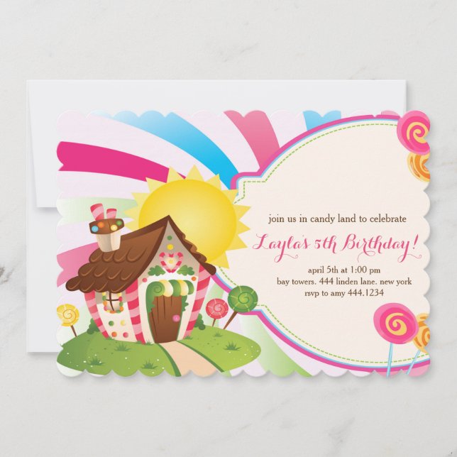 Candy land Sweet Shop Birthday Invitations (Front)