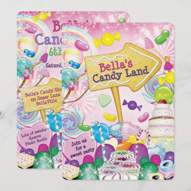 Candy Land Sweetie Birthday Party Invitation (Front/Back)