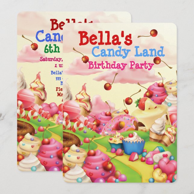 Candy Land Sweetie Birthday Party Invitation (Front/Back)