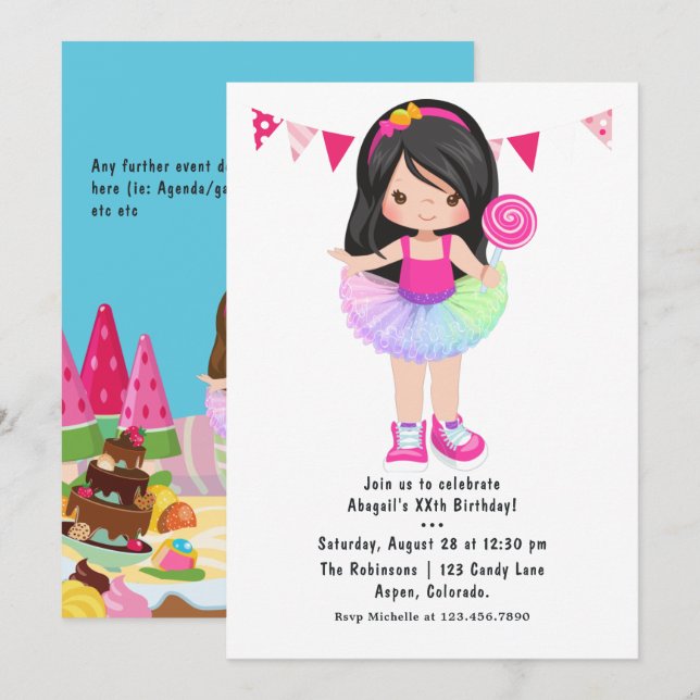 Candy Land Tutu Girl Birthday Party Invitation (Front/Back)