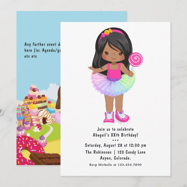 Candy Land Tutu Girl Birthday Party Invitation (Front/Back)