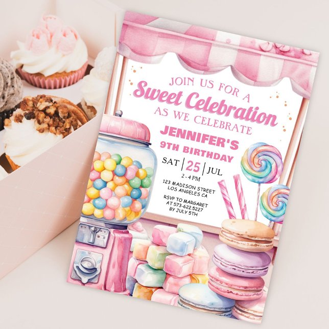 Candy Land Watercolor Sweet Celebration Birthday Invitation (Creator Uploaded)