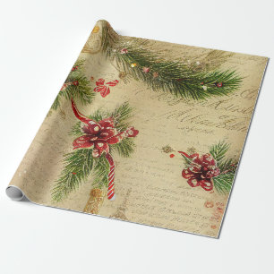 Candy, leaves and ornaments Christmas Wrapping Paper