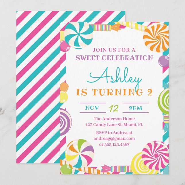 Candy Lollipop Birthday Party Invitation (Front/Back)
