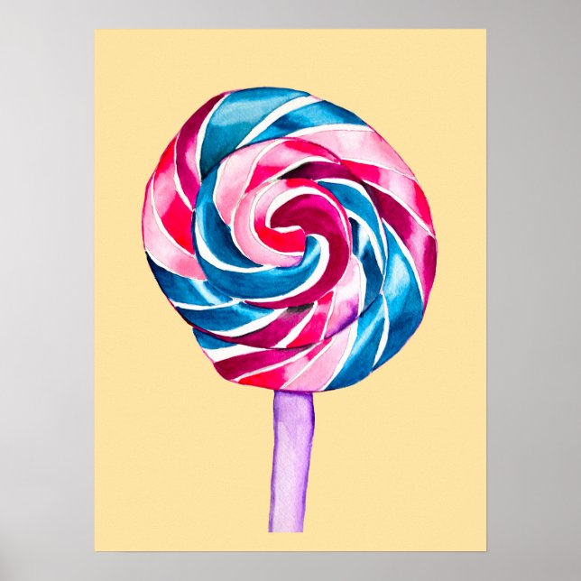 Candy lollipop watercolor sweet art poster (Front)