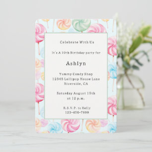 Candy Lollipops Whimsical Birthday Invitation