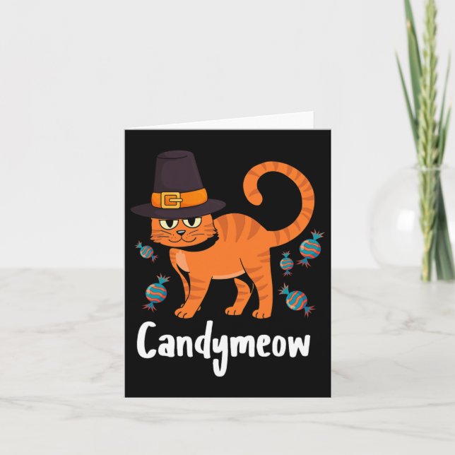 Candy-meow Thanksgiving Day Cat Kitten Lover Fall  Card (Front)