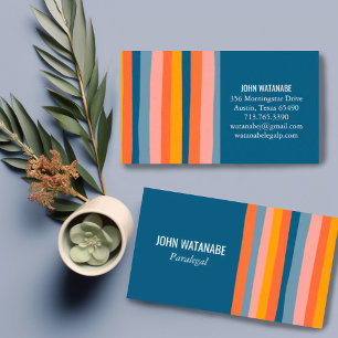 Candy Minimalist Stripes Handmade Blue Business Card