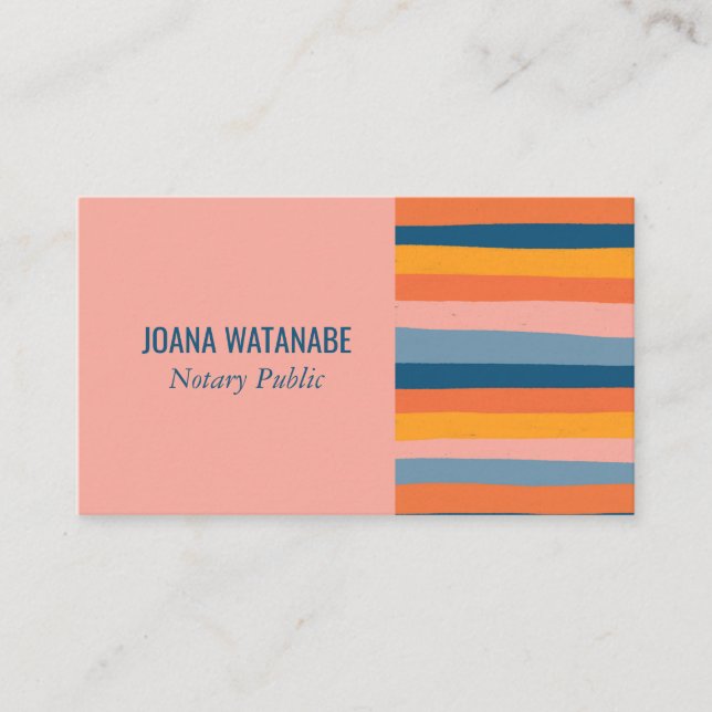 Candy Minimalist Stripes Handmade Pink Business Card (Front)