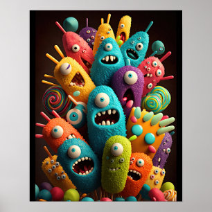 Candy Monsters Wrapping Paper Flat Sheet Set of 3 Poster