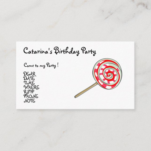 Candy  Party- Customised Enclosure Card (Front)