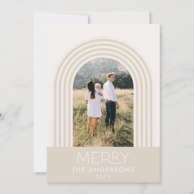 Candy pastel cream stripe rainbow photo Christmas Holiday Card (Front)