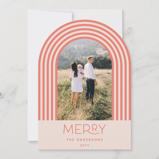 Candy pastel pink stripe rainbow 1 photo Christmas Invitation (Front)