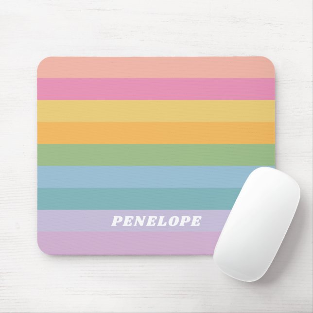 Candy Pastel Rainbow Stripes Personalised Mouse Mat (With Mouse)