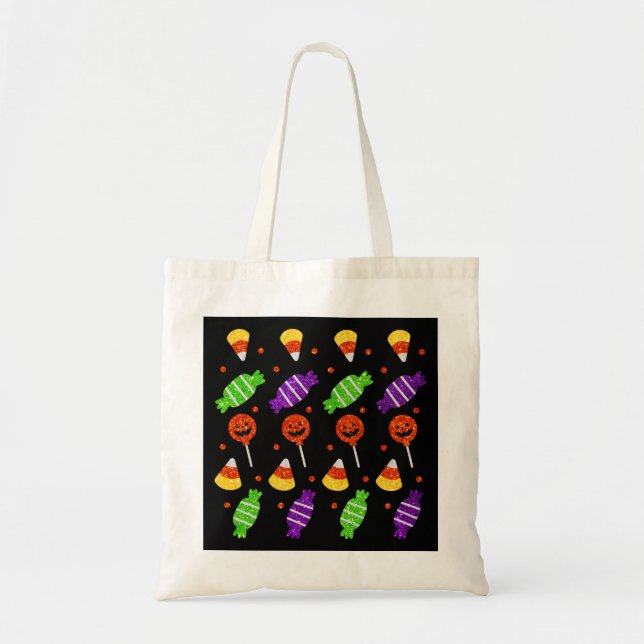 Candy Pattern Halloween Trick Or Treat Glitter Tote Bag (Front)