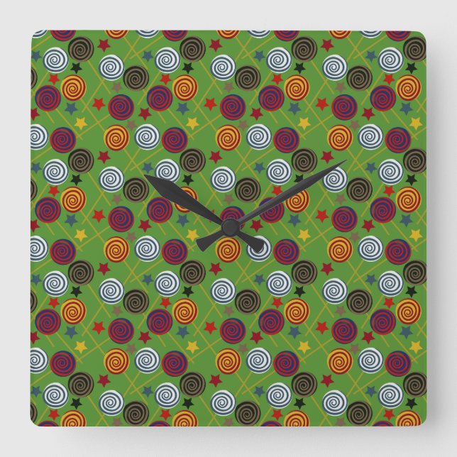 Candy pattern | Lollies pattern | lollipop 39 Square Wall Clock (Front)