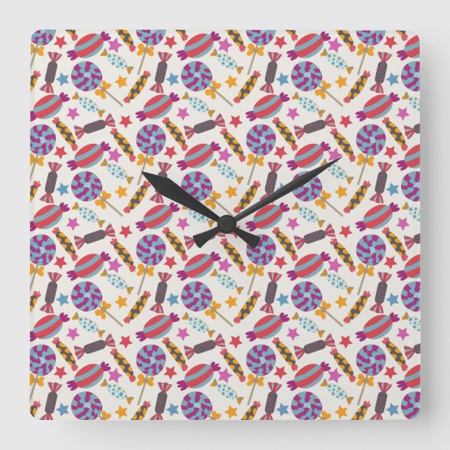 Candy pattern | Lollies pattern | lollipop 46 Square Wall Clock (Front)