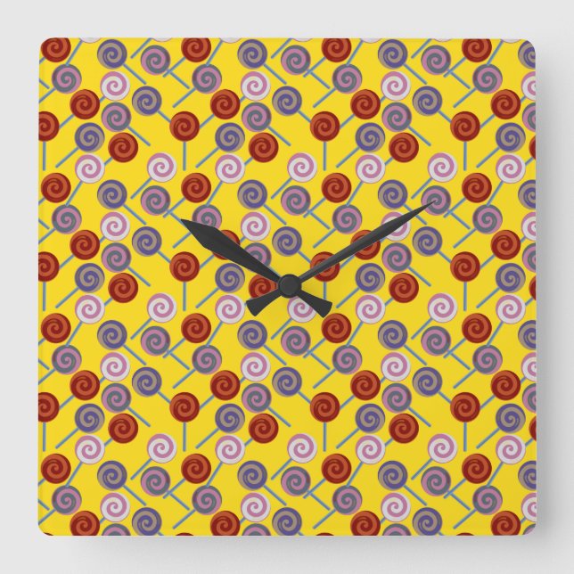Candy pattern | Lollies pattern | lollipop 50 Square Wall Clock (Front)