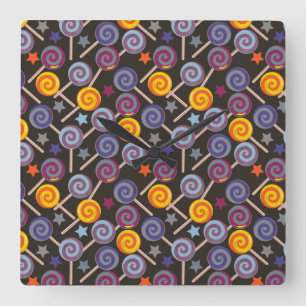 Candy pattern   Lollies pattern   lollipop 9 Square Wall Clock