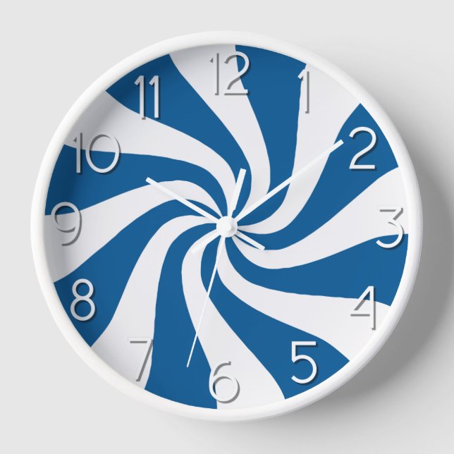 Candy Peppermint Swirl Blue and White Clock (Front)