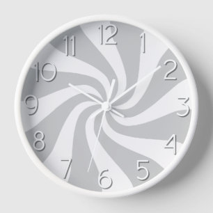 Candy Peppermint Swirl Grey and White Clock