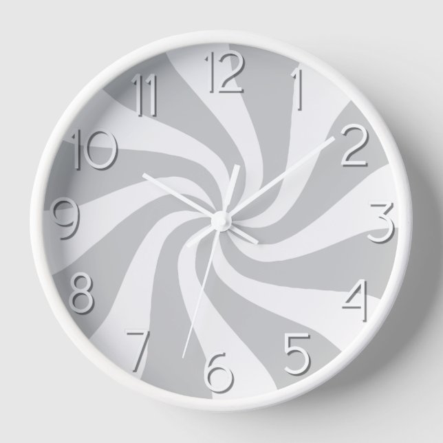 Candy Peppermint Swirl Grey and White Clock (Front)