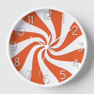 Candy Peppermint Swirl Orange and White Clock
