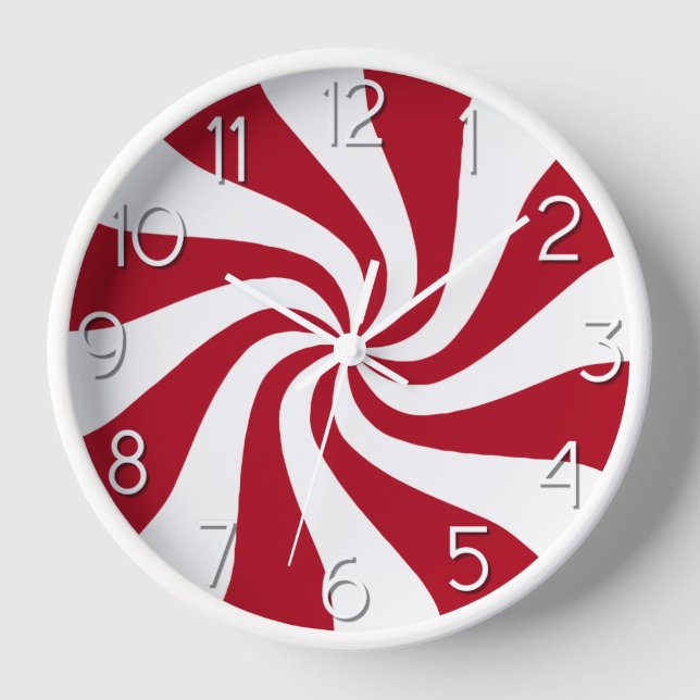 Candy Peppermint Swirl Red and White Clock (Front)