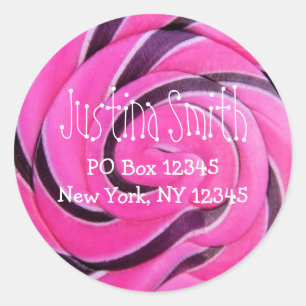 Candy Photo Hot Pink Lollipop Address Classic Round Sticker