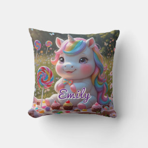 Candy Picnic Unicorn Pillow – Editable Name
