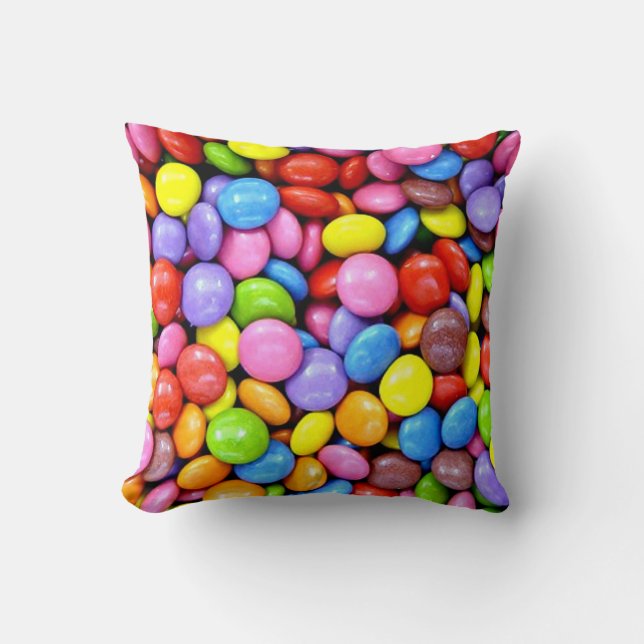 Candy pieces, colourful sweet treats cushion (Front)
