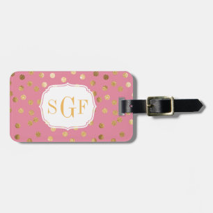Candy Pink and Gold Glitter City Dots Monogram Luggage Tag