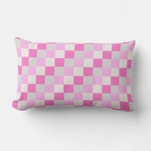 Candy Pink and White Check Pattern Outdoor Lumbar Cushion