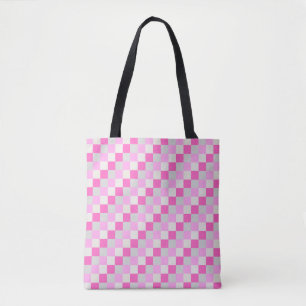 Candy Pink and White Check Pattern Tote Bag