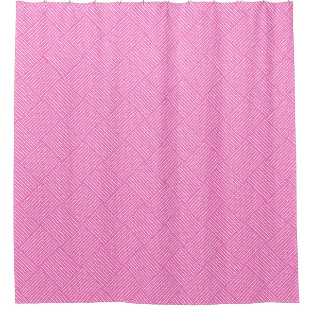 Candy Pink and White Girly Basket Weave Pattern Shower Curtain (Front)
