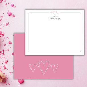 Candy Pink Border Three Heart Stationery Note Card