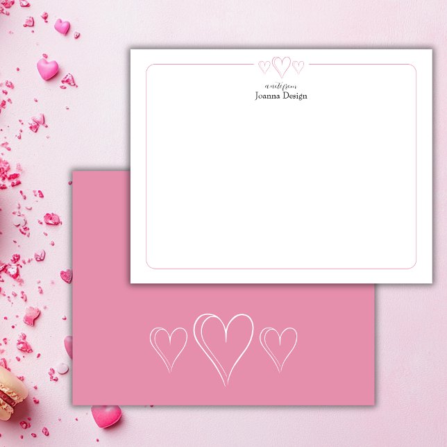 Candy Pink Border Three Heart Stationery Note Card (Creator Uploaded)