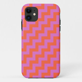 Candy Pink, Bright Orange Diagonal Chevrons iPhone 11 Case