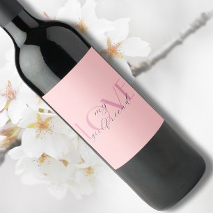 Candy Pink Elegant LOVE Pastel Rose Valentine Wine Label