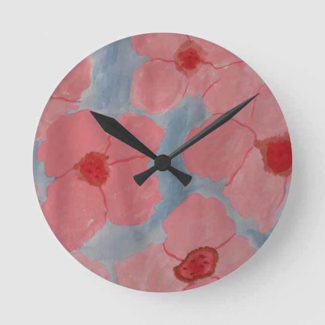 Candy Pink Flowers Round Clock (Front)