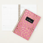 Candy Pink Gold Glitter Dots Year and Name Planner<br><div class="desc">Start your year off on the right foot with this personalised and chic week and month planner featuring a pattern of faux gold glittered dots on a candy pink background. Don't forget to customise the front with the year and name of your choice!</div>