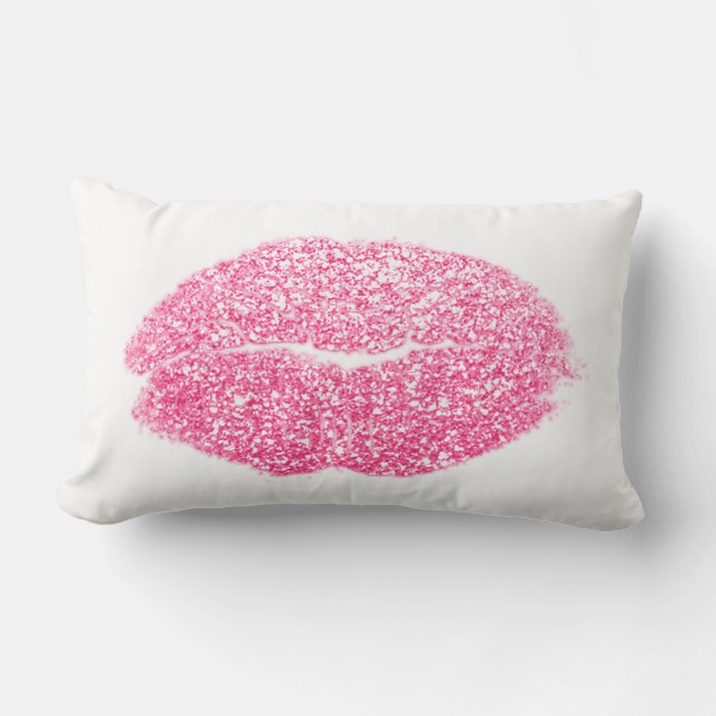 Candy Pink Lips Glitter White Makeup Kiss Lumbar Cushion (Front)
