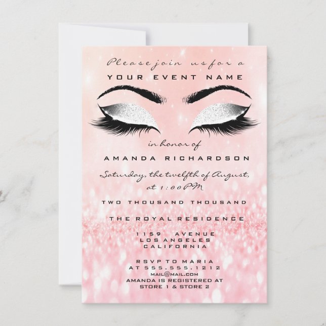 Candy Pink Makeup White Glitter 16th Bridal Shower Invitation (Front)